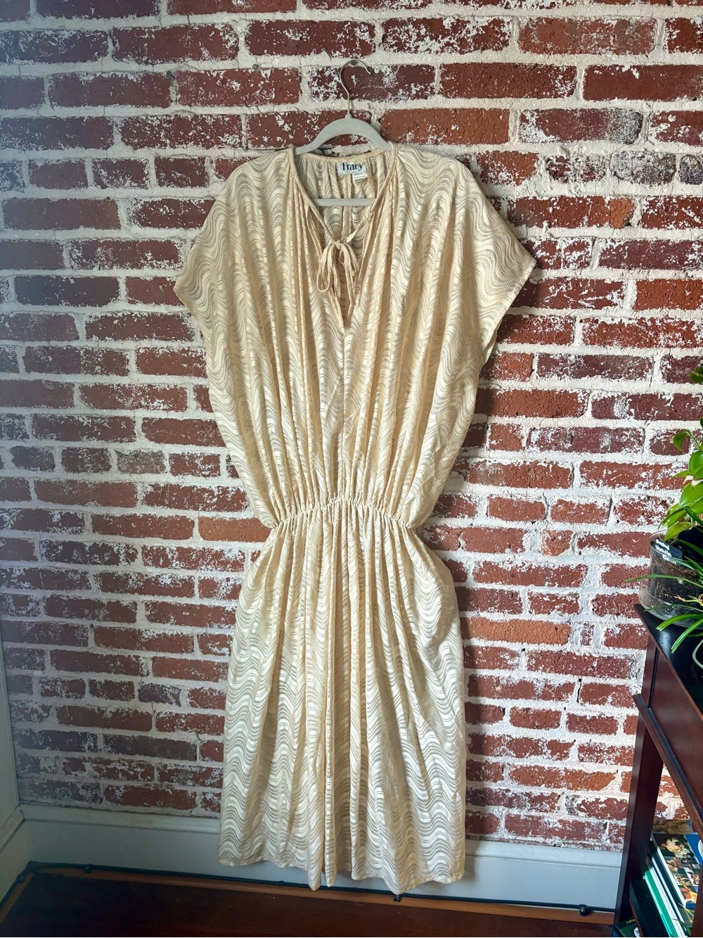 80s Vintage Tracy Neutral Overlay Dress or Cover Up
